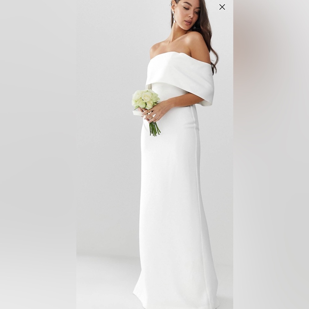 ASOS White Off-the-Shoulder Sleeveless Wedding Gown
